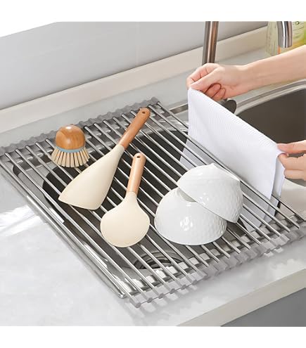 Scolapiatti, Scolapiatti Arrotolabile Per La Cucina, Scolapiatti In Scolapiatti In Acciaio Inox Per Lavello Scolapiatti Pieghevole 45 X 30 Cm 96026163