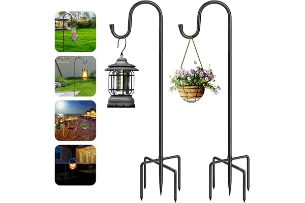 Ceboic Crochet de Berger Jardin, 2 Pièces 96cm Crochets en Métal, Hauteur Réglable Résistants à la Rouille Crochet pour Lanterne pour Mangeoire à Oiseaux, Boules de Fleurs Plantes, Lampes Solaires