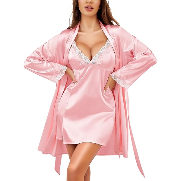 Ekouaer Nachthemd, voor dames, satijn, kort, 3/4 mouwen, diepe V-hals, maat S - XXL, zwart, L