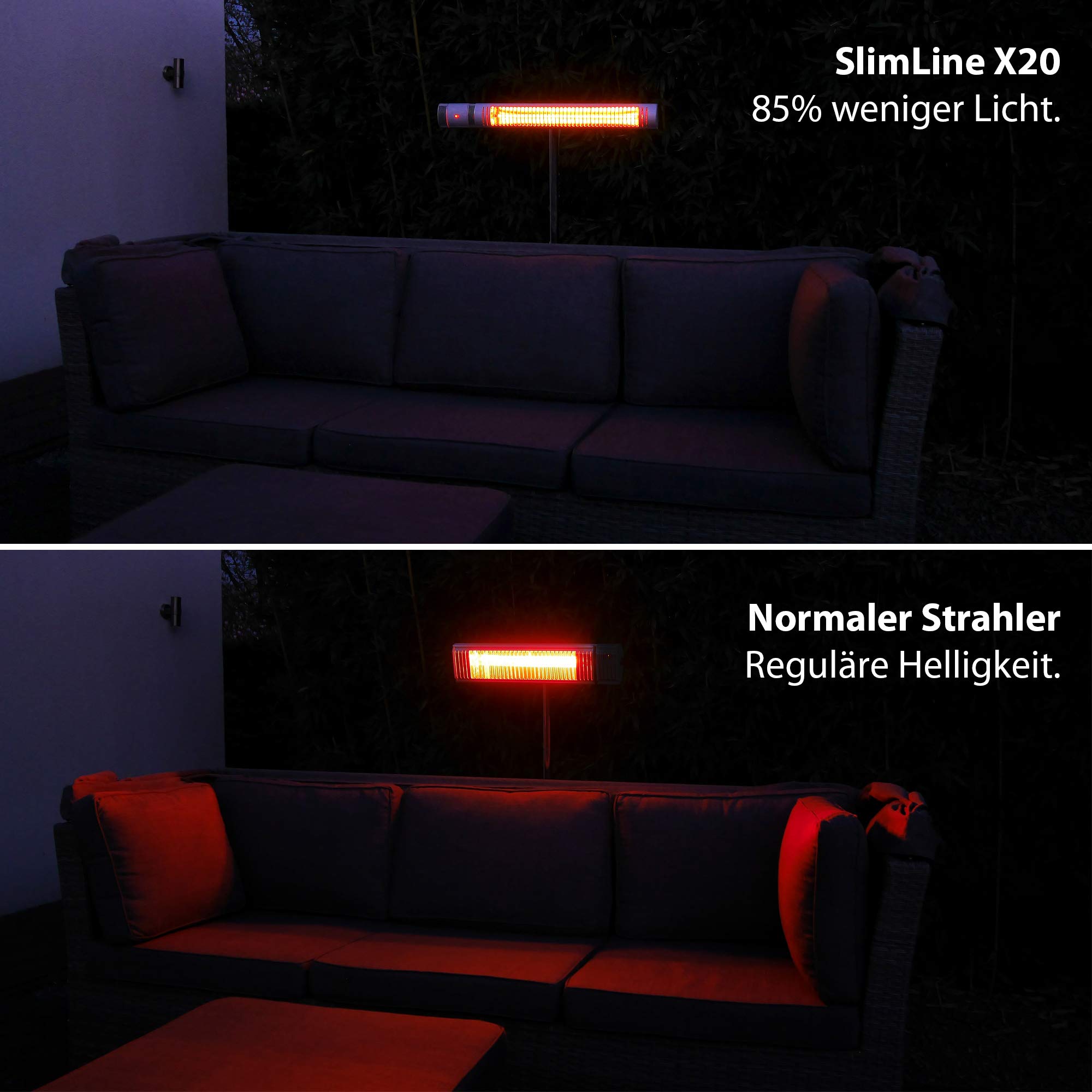 VASNER SlimLine X20 – Infrarotstrahler im Slim-Design 2000 Watt Outdoor Heizstrahler elektrischer Terrassenstrahler mit 5 Heizstufen & Fernbedienung ideal für Terrasse & Außenbereich (Silber) – Bild 9