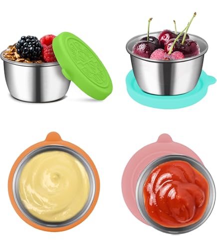 Elthmpr Edelstahl Snack-Behälter (2 Stück) – 230 Ml, Auslaufsicher Mit Silikondeckel, Für Dressing, Saucen & Snacks