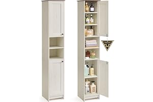 SONGMICS HOME Mobiletto da Bagno Stretto, Toolless Montaggio Super Veloce Senza Attrezzi, Mobile Compatto con Ripiani Regolabili per Soggiorno, Ingresso, 30 x 30 x 170 cm, Bianco Vintage BBC667WJ01