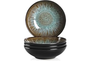 vancasso Bubble Stoneware Wide and Deep Pasta Bowl Set, 4-Piece Reactive Glaze Brown Soup Plate, 8.2in Soup Bowl Large Bowl. 950ml/32oz
