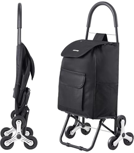 Chariot De Courses Laroom Nature 37 Litres - Pliable Jute Marron Avec Poche 35x28x92 Cm