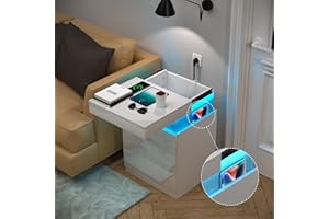 Lvhecforhm Nachttisch mit Ladestation, Nachttisch mit 3 Schubladen, Nachttische mit Steckdosen, Schiebeplatte Nachttischs mit Fach, Weiß Nachttische Hochglanz Front für Schlafzimmer, Wohnzimmer