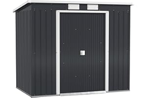 Outsunny Caseta de Jardín Exterior 2,4 m², 213x130x173 cm, Cobertizo de Jardín Exterior Metálico con Puerta Corredera, Techo Inclinado, Base Refuerzo (Suelo NO Incluido) y 2 Ventanas, Gris Oscuro
