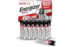 Energizer MAX Pilas AAA (Paquete de 14) 1,5V Baterías Alcalinas - para Accesorios de Ordenador y Smart Home - Embalaje 100% reciclable y sin plástico - 10 años de Vida útil [Exclusivo en Amazon]