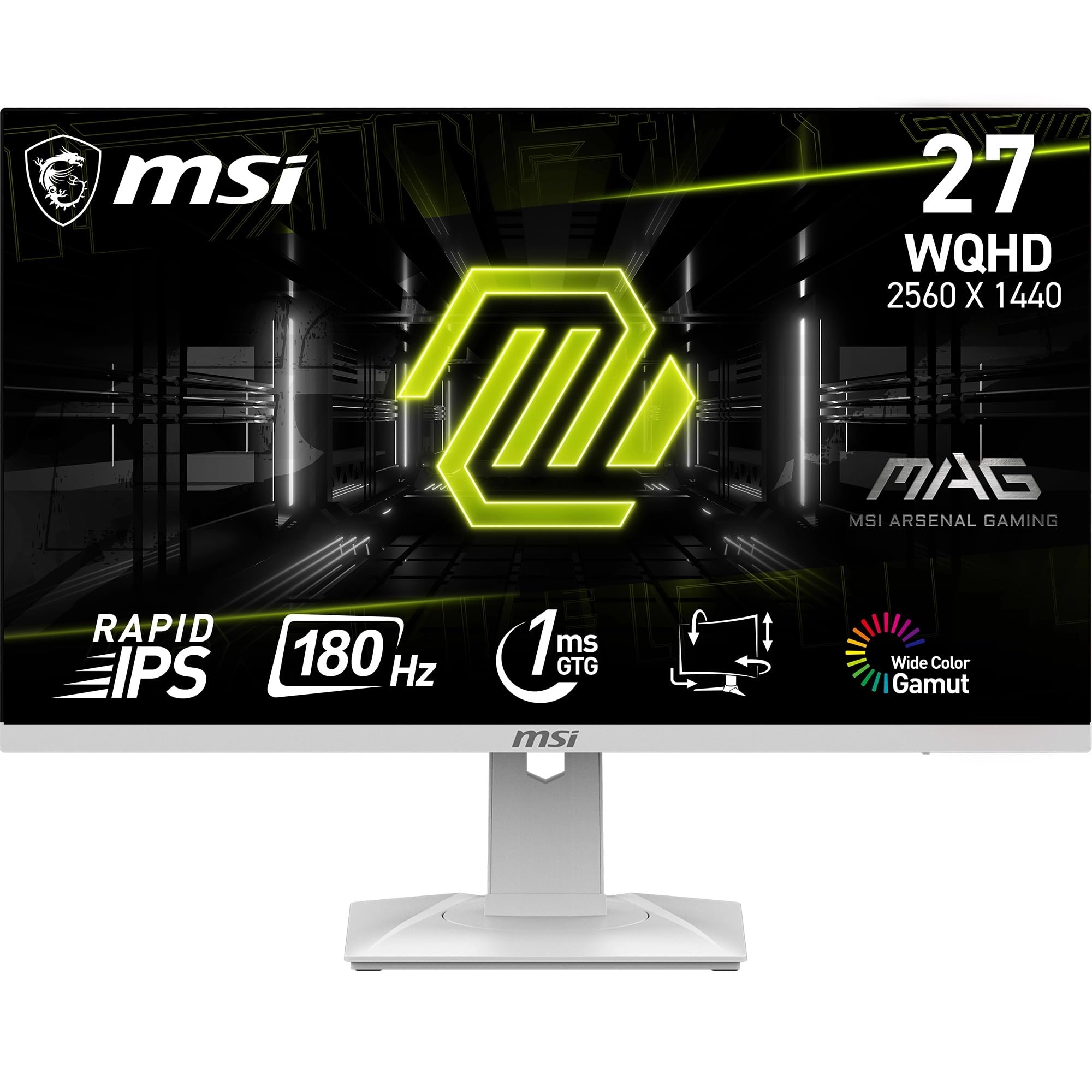 MSI MAG 274QRFW 27 Inch 2K WQHD Gaming Monitor - 2560 x 1440 Rapid IPS Panel, 180 Hz / 1ms GtG, 95% DCI-P3 Colour Gamut, Fan-Less Design, DisplayHDR 400 - DP 1.4a, HDMI 2.0b, White