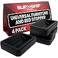 SlipToGrip Bed and Furniture Stopper - Bed Stoppers to Prevent Sliding - Beds Frame Wheel Stoppers - Wheel Stopper for Rolling Furniture - Black (Set of 4)