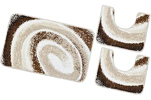 emmevi Tappeto Bagno Spirale Set 3 Pezzi Morbido Antiscivolo Lavabile MOD.Magnolia (F) Set 3 Pezzi Beige