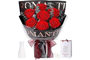 7 Rosenstrauß mit Vase, Ewiger Rosenstrauß, Konservierte Echte Rosen, Geschenk für Frau, Ehefrau, Freundin – Ideal für Geburtstag, Jubiläum, Valentinstag, Muttertag oder Weihnachten (Schwarz)