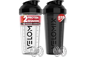 VELOMIX -2 PACK- 828ml Eiweiß Shaker - Auslaufsicher Shaker Proteinshake mit 2x Kugel, Drehverschluss & Mess-Skala | Protein Shaker Bpa Frei | Spülmaschinengeeignet