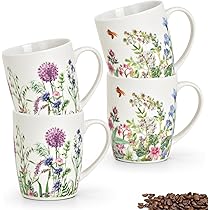 Set van 4 mokken in blauw groen roze lila met uilen - Moderne porseleinen koffiebekers van 300 ml voor cappuccino, koffie en thee - Bijzondere koffiemokjes vaatwasmachinebestendig en