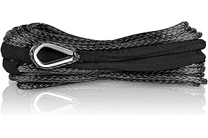 XPV AUTO XPV SK75 1/4" x 50‘ Dyneema Synthetic Winch Rope Cable with Black Protecting Sleeve for SUV ATV UTV Vehicle Boat Car （10000LBS）(Black)