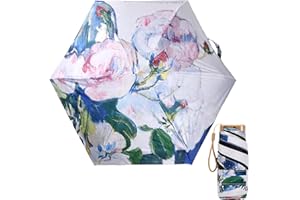 Hoxfly Mini Folding Umbrella with Rose Pattern, UV Protection Travel Umbrella with 6 Ribs, Small Umbrella Compact Umbrella Windproof Strong Fast Dry, Portable Pocket Umbrella for Women