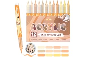 Laconile 12 Kolory Markerów Akrylowych do Kolorów Skóry, Wodoodporne Markery Akrylowe do Kamieni z Elastyczną Piórkiem (1-5 mm) do Malowania Kamieni, Keramiki, Drewna, Płótna (SKIN-TONE-YELLOW)