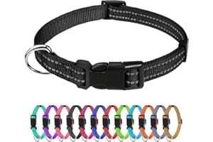 TagME Reflective Nylon Dog Collars, Adjustable Classic Pet Collar with Quick Release Buckle for Puppy, Black, 1.0 cm Width