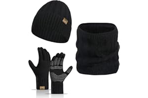 INSISMY Mens Hat and Gloves Set with Scarf for Men Knitted Beanie Hat Touchscreen Gloves and Neck Warmer with Thick Fleece Lined for Men