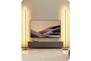 EDISHINE 2PCS Lampadaire sur Pied Salon LED à Intensité Variable en Continu, Lumière Blanc Chaud 3000K, Lampadaire d'Angle avec Interrupteur à Pied, Lampe d'Ambiance Moderne pour Chambre, Salon, Noir