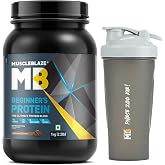 MuscleBlaze Beginner's Whey Protein Powder, Chocolate (1kg / 2.2lbs) with Shaker | Combo Pack | 12g Protein per Scoop