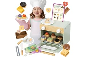 Nene Toys Träkafé med Kakor för Barn 3+ – Komplett Set med Miniugn, Meny, Kakor & Låtsaspengar – Pedagogisk Rolllek & Första