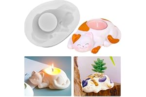 TUXUZAL Moule en silicone pour bougeoir en béton - Moule en silicone - Chat - Bougeoir en silicone 3D - Chaton - Support pour bougies chauffe-plat - Moule en résine époxy - Pour bougies, plantes succulentes,