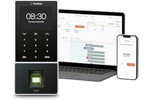 TimeMoto TM—828 SC Cloud-Based Employee Time Clock with Fingerprint Sensor, Pairs with Contactless Access Cards, RFID Badge, PIN, 2,000 Users, Worked Hours Reporting, Wi-Fi, App for iOS/Android