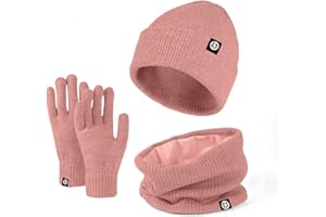 Baynetin Winter Hat Scarf Gloves 3pcs Thermal Warm Knitted Beanie Cap Soft Fleece Brushed Inner Lining Elastic Circle Neck Warmer Thicken Touchscreen Gloves Winter Set for Cold Weather