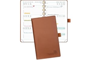‎POPRUN POPRUN Taschenkalender 2024 Klein 16,5 x 9 cm (Jan.2024-Dez.2024) - Kalender 2024 Ringbuch mit Softcover - Terminplaner 1 Woche 2 Seite mit 100 GSM FSC®-Zertifiziertem Papier - Braun