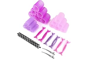 Royouzi Zestaw 33 wałków do włosów, wałki do włosów, duże, 3 różne rozmiary, 45 mm, 36 mm, 25 mm, z 14 klipsami na rzepy, nie wymaga wysokiej temperatury, nadają się do długich i krótkich włosów