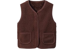 LAEMILIA Little Boys Girls Fuzzy Sherpa Vest Coat Solid Color Kids Faux Fur Sleeveless Fall Winter Warm Fleece Outwear Gilet with Pockets