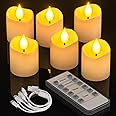 PChero Rechargeable Candles with Remote, 6 Pack LED Flameless Tea Lights Battery Operated Tealight Candles Flickering with Charging Cables for Halloween Christmas New Years Eve Party Decorations