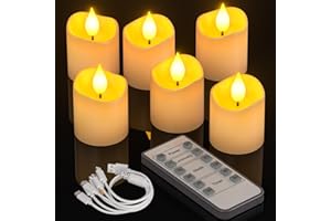 PChero Velas de té LED recargables con temporizador y mando a distancia, 6 unidades de velas votivas LED eléctricas parpadeantes sin llama con función de temporizador para Halloween Año Nuevo