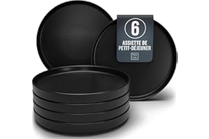 PURE LIVING INTERIOR DESIGN Élégant ensemble de 6 assiettes Manhattan en noir, grès premium. Compatible lave-vaisselle, micro-ondes. Chic et moderne, fini mat. Ligne Urbaine Black Line de Pure Living