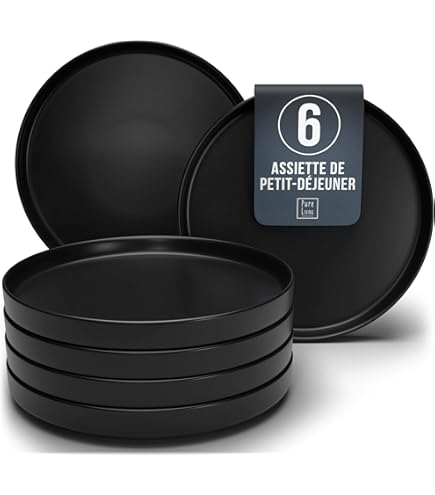 Lot De 6 Assiettes Creuses Noires 22 Cm - Table Passion Grès