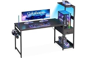 Coleshome Gamingbord med LED-belysning,138x48cm, Svart kolfiber