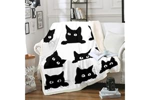 Loussiesd Black Cat Fuzzy Coperta per bambini Carino Pet Cats Coperta in pile Kawaii Kitten Coperta e copriletto super morbido accogliente animale Sherpa coperta matrimoniale 152 x 190 cm