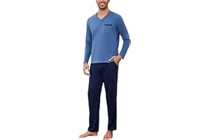 Bresdk Pyjama Homme Hiver Coton Ensembles de Pyjama Homme Long Vêtements de Nuit Manches Longues Hauts de Pyjamas Grande Taille