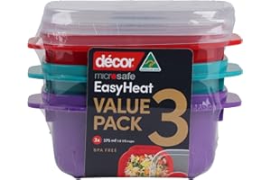 Décor Microsafe Jewel - Juego de 3 recipientes para alimentos, 3 unidades de 375 ml, aperitivos preparados para comidas, ventilación de liberación de vapor, apto para microondas, lavavajillas y