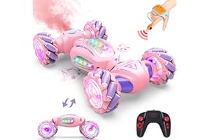Dysaim Coche Teledirigido Niños, Coche Teledirigido con La Mano, 360°De Rotación Drift Coche Control Gestual, 2 Baterías Recargable, 2.4Ghz 4WD RC Stunt Car Navidad Regalo para 6 8 10 12, El Rosa