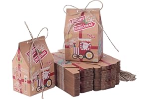Kinsinder 50 pcs Christmas Small Boxes Gift Box for Candy Xmas Gift Bagas with Hemp Ropes and Labelles for New Year Birthday Party Decorations(Square, 50pcs Kraft Paper)