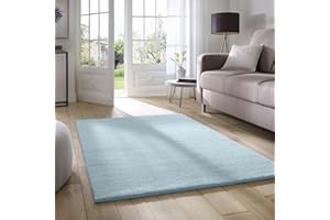 ‎TARACARPET Taracarpet Supersoft kurzflor Teppich Fiona Wohnzimmer Schlafzimmer Kinderzimmer Flur Läufer waschbar rutschfest Uni hellblau 160x230 cm