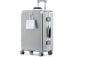 yuweijie Koffer Handgepäck, Koffer & Trolleys - Robuster Alu-Rahmen Suitcase für Reisen, 4 Rollen, TSA Schloss, Silber mit schwarzem Ledergriff, S-58cm