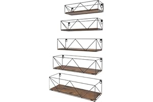 EYMPEU Estanterias de Pared Madera, Juego de 5 Estantes Flotantes de Pared, Forma de W, para el la Cocina, el Baño, la Sala de Estar y la Oficina(Marron).