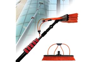 GBHJJ Perche Telescopique, Nettoyant PhotovoltaïQue 3.6-11M Outil de Nettoyage de Panneau PhotovoltaïQue Brosse de Nettoyage de Verre de PulvéRisation d'eau de Panneau Solaire,30FT/9M