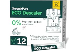 GREENLY PURE Decalcificante Universale per Macchine da Caffè, 100% Acido Citrico di Qualità Alimentare, Anticalcare per Acqua, 12 bustine da 15g
