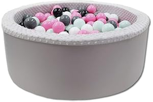 Odolplusz Bällebad 90x30 cm ∅ 7Cm | Bällepool für Baby mit 200 bunten Bällen Rund, viele Farben zur Auswahl (Grau - Mädchen)