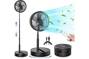 LIPETY Ventilador de Pie Oscilante Portátil Plegable, 9" 7200 mAh Bateria Recargable USB C Pequeño Mesa Ventiladores con Control Remoto, Ventoinha Pedestal Silencioso para Hogar Dormir Oficina Viaje