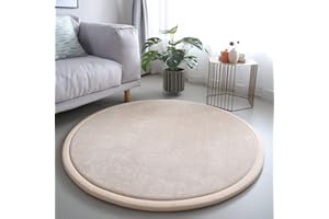‎LOARTEE Loartee korallenrote Samtmatte Teppich Rund, als Krabbeldecke fürs Kind,2,5cm Dicker Kinderteppich,Beige,100cm