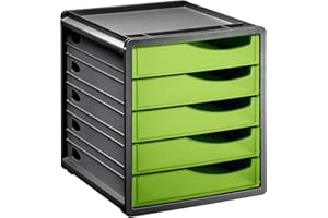 Rotho Spacemaker - Cajón/Caja de Oficina con 5 Cajones, Plástico (PS) sin BPA, Verde/Negro, 33.5 x 28.5 x 32.0 cm